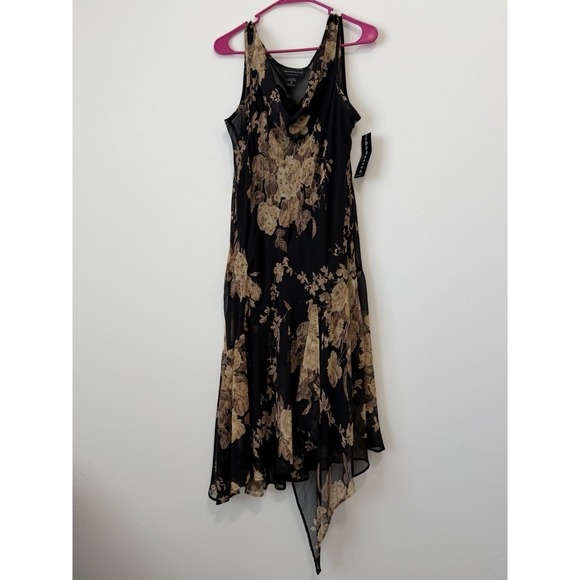 connected apparel Dresses & Skirts - Connected Apparel Black Floral Beaded Chiffon Handkerchief Midi Dress XL Y2K